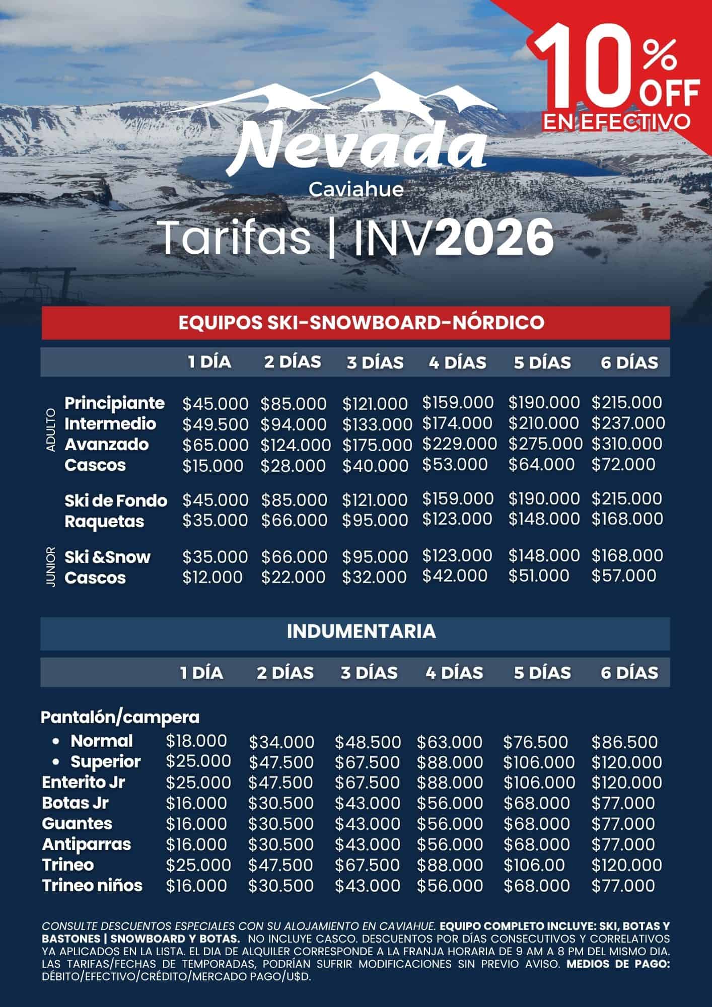 Tarifas Nevada Caviahue