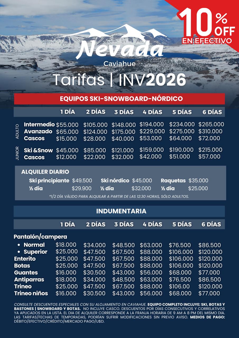 Tarifas Nevada Caviahue