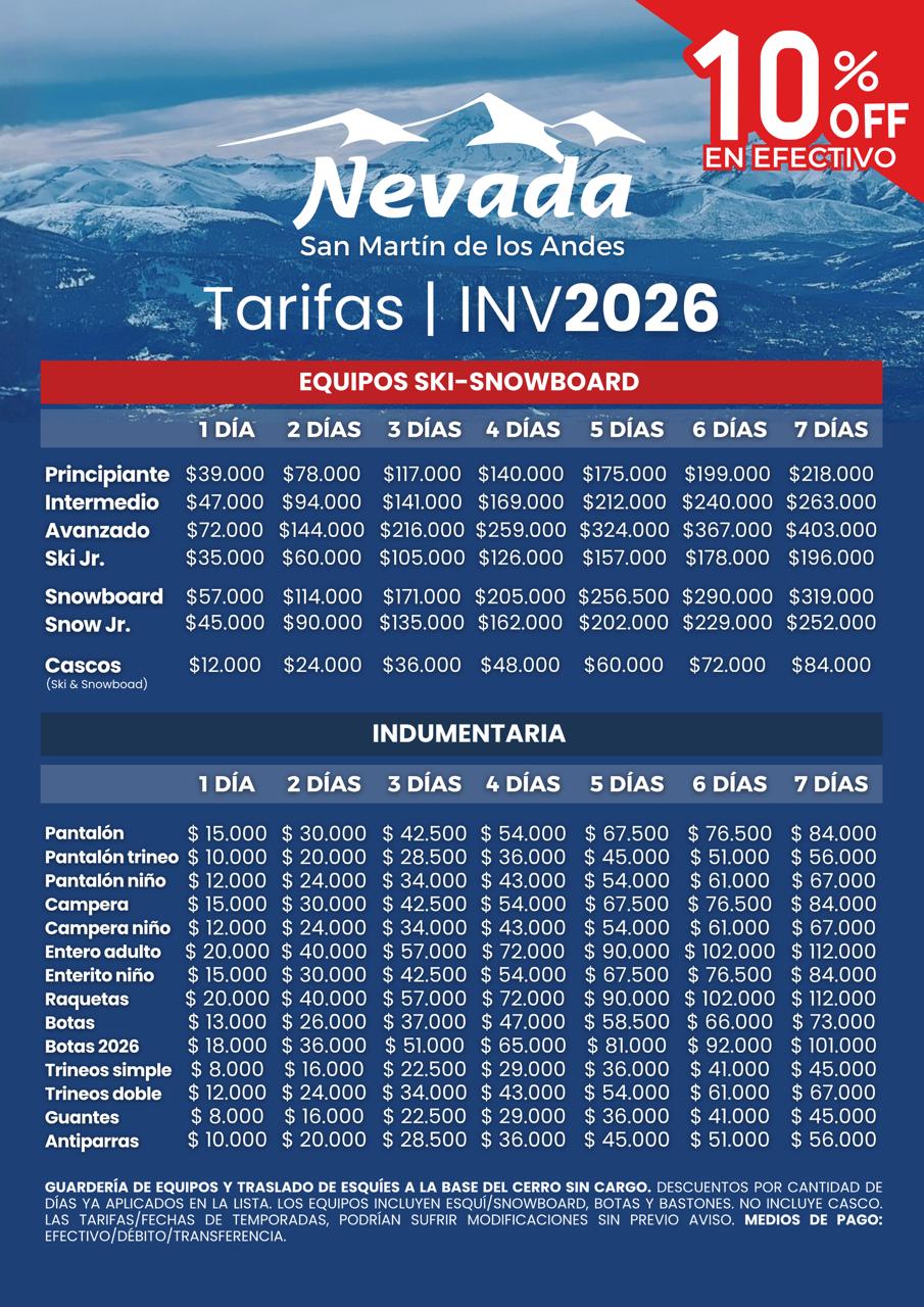 Tarifas Nevada Chapelco